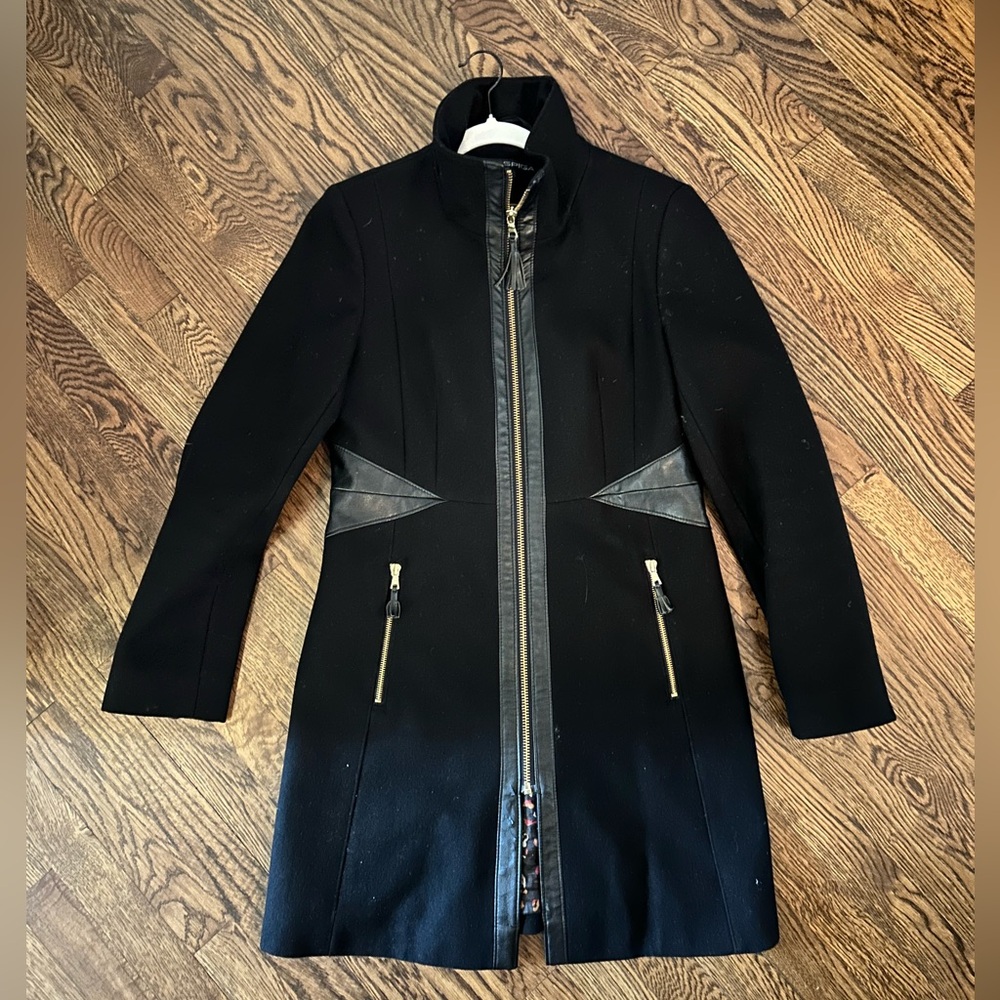 Via Spiga Black Trench Coat with Gold Zippers